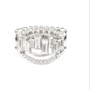 Treasure Chest Charm White Ring Bling Fashion Jewelry Paparazzi Elegant Silver